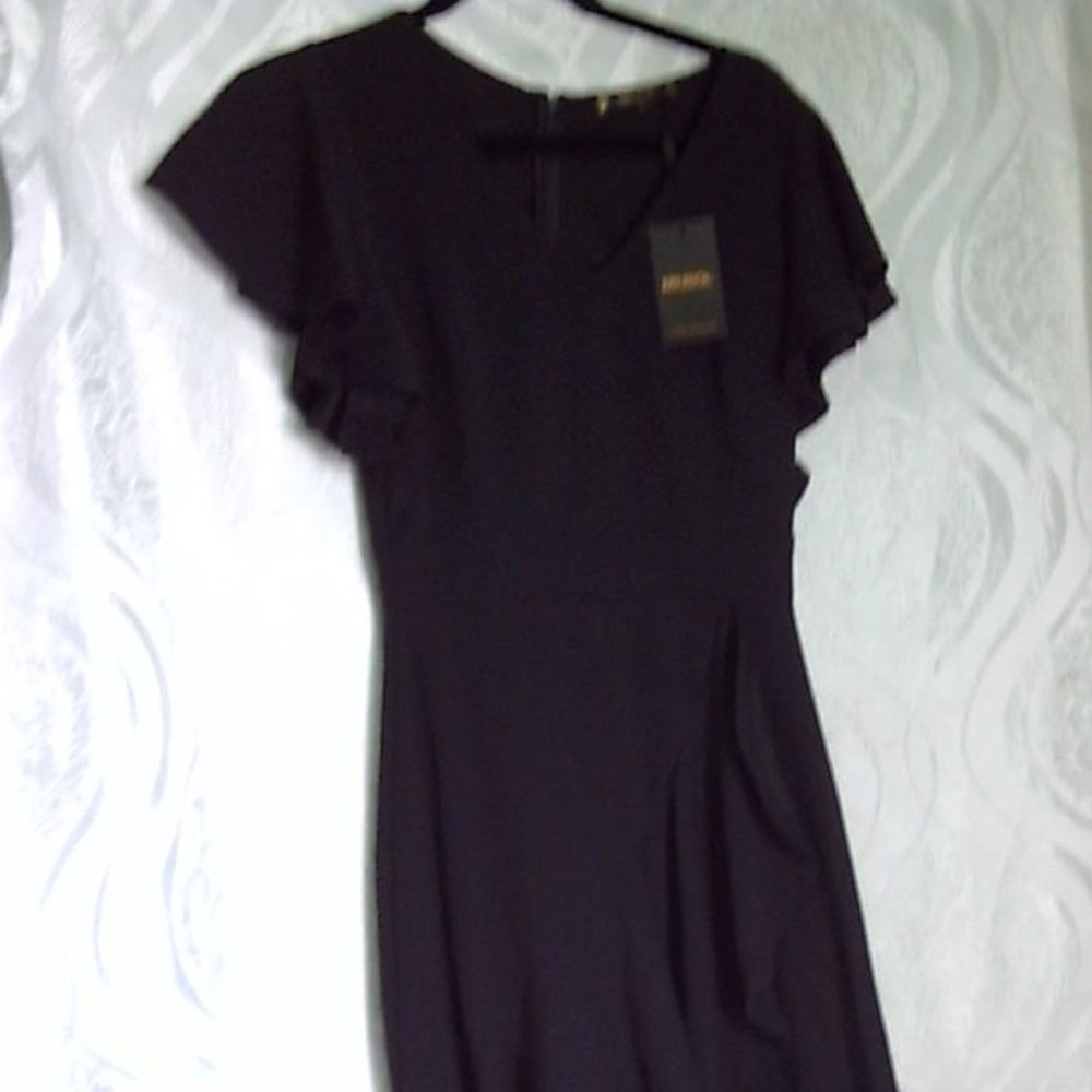 Miusol Women's Formal V Neck Ruffle Split Evening Party Long Dress medium black